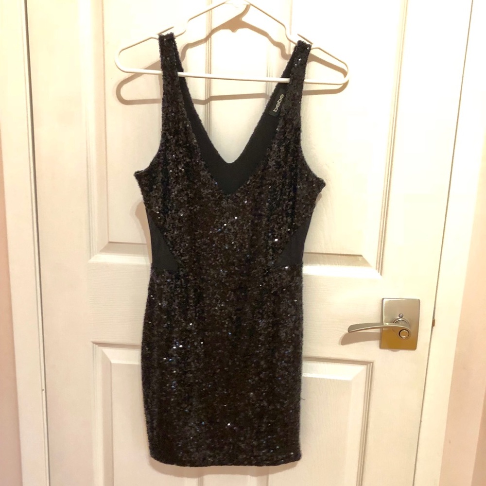 Bebe sequin short black dress size S